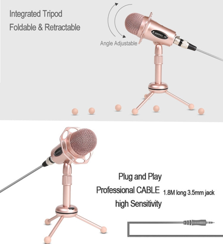 Yanmai Y20 Professional Game Condenser Microphone  with Tripod Holder, Cable Length: 1.8m, Compatible with PC and Mac for  Live Broadcast Show, KTV, etc.(Rose Gold) - Consumer Electronics by Yanmai | Online Shopping UK | buy2fix