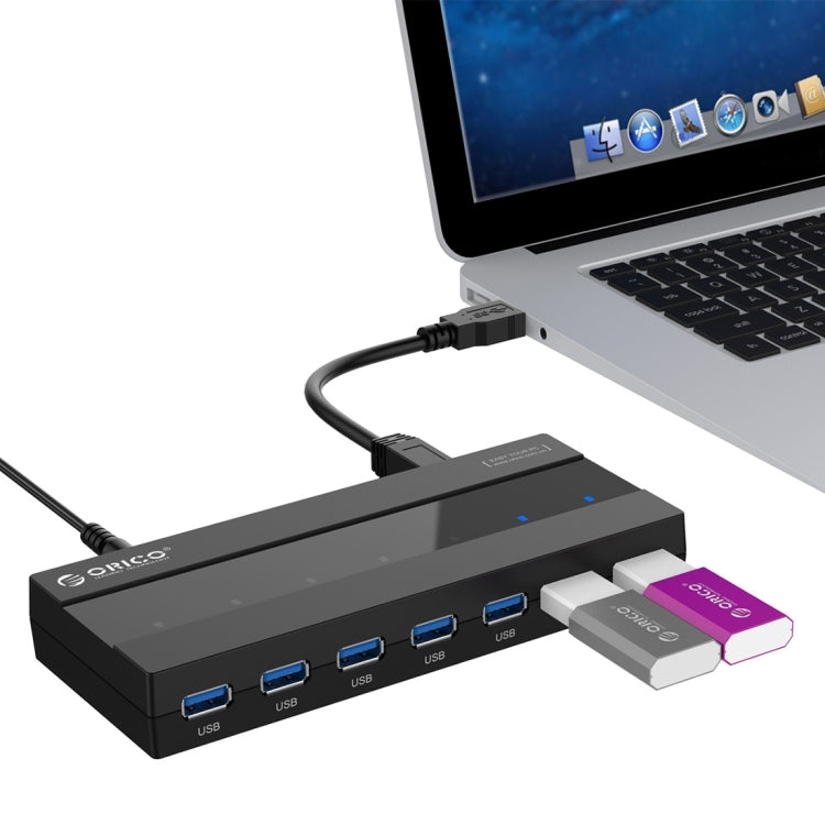 ORICO H727RK-U3 ABS High Speed 7 Ports USB 3.0 HUB with 12V Power Adapter for Laptops / Smartphones(Black) - USB 3.0 HUB by ORICO | Online Shopping UK | buy2fix