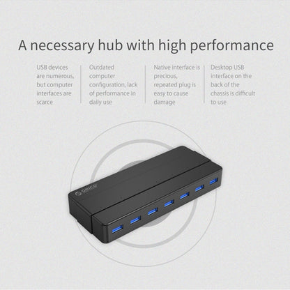 ORICO H7928-U3 ABS Material Desktop 7 Ports USB 3.0 HUB with 1m Cable(Black) - USB 3.0 HUB by ORICO | Online Shopping UK | buy2fix