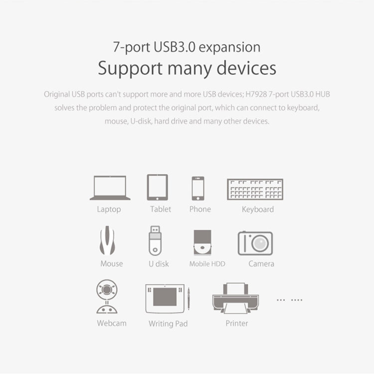ORICO H7928-U3 ABS Material Desktop 7 Ports USB 3.0 HUB with 1m Cable(Black) - USB 3.0 HUB by ORICO | Online Shopping UK | buy2fix