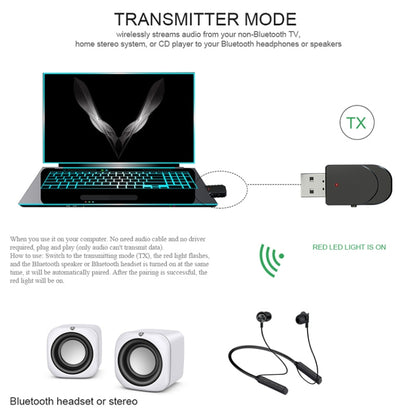 KN330 3 in 1 USB Bluetooth 5.0 Adapter Audio Transmitter Receiver with Switch Button & 3.5mm AUX Interface - Apple Accessories by buy2fix | Online Shopping UK | buy2fix