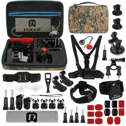 PULUZ 45 in 1 Accessories Ultimate Combo Kits with Camouflage EVA Case (Chest Strap + Suction Cup Mount + 3-Way Pivot Arms + J-Hook Buckle + Wrist Strap + Helmet Strap + Surface Mounts + Tripod Adapte ...  for GoPro, Insta360, DJI and Other Action Cameras -  by PULUZ | Online Shopping UK | buy2fix