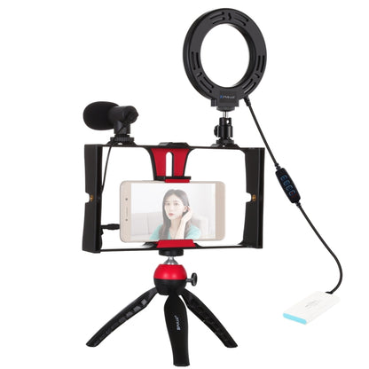 PULUZ 4 in 1 Vlogging Live Broadcast Smartphone Video Rig + 4.7 inch 12cm Ring LED Selfie Light Kits with Microphone + Tripod Mount + Cold Shoe Tripod Head for iPhone, Galaxy, Huawei, Xiaomi, HTC, LG, Google, and Other Smartphones(Red) - Camera Accessories by PULUZ | Online Shopping UK | buy2fix