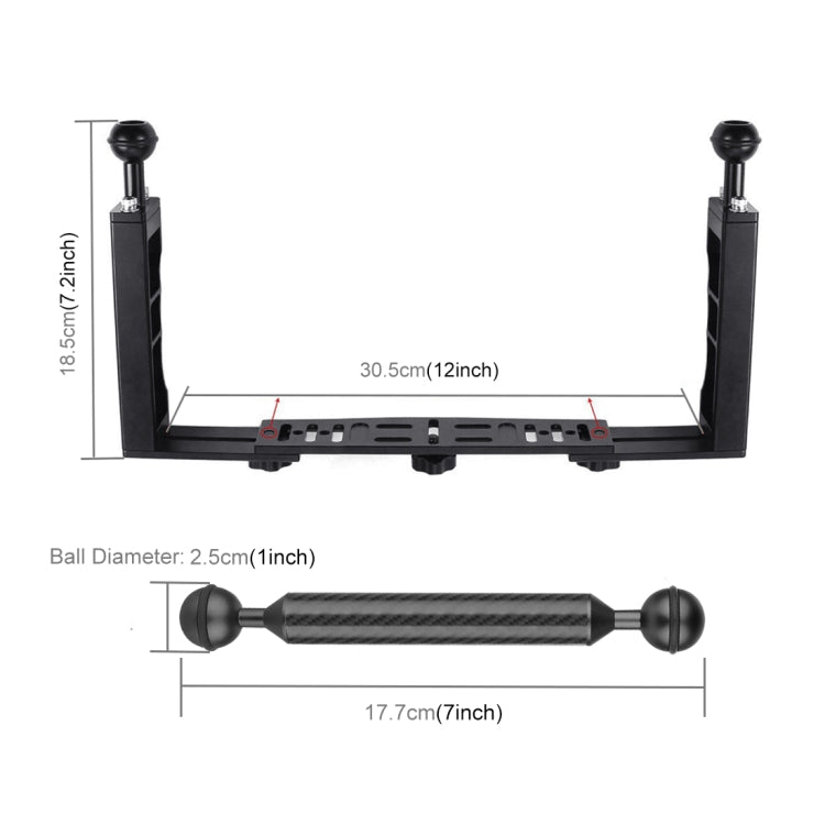 PULUZ Dual Handle Aluminium Tray Stabilizer with 4 x Dual Ball Aluminum Alloy Clamp & 2 x 7 inch Floating Arm & 2 x Ball Head Adapter for Underwater Camera Housings - Diving Accessories by PULUZ | Online Shopping UK | buy2fix