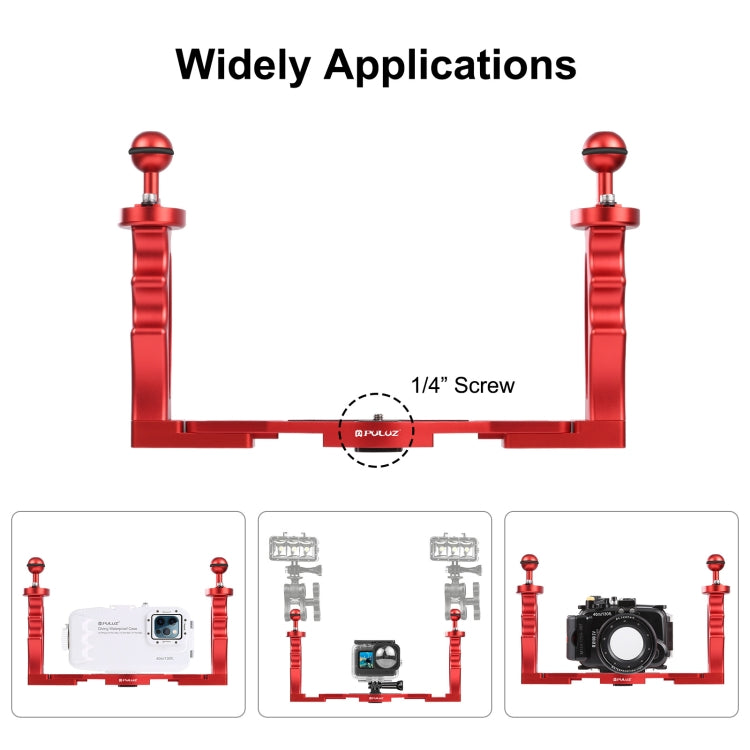 PULUZ Dual Handles Aluminium Alloy Tray Stabilizer for Underwater Camera Housings(Red) - Diving Accessories by PULUZ | Online Shopping UK | buy2fix