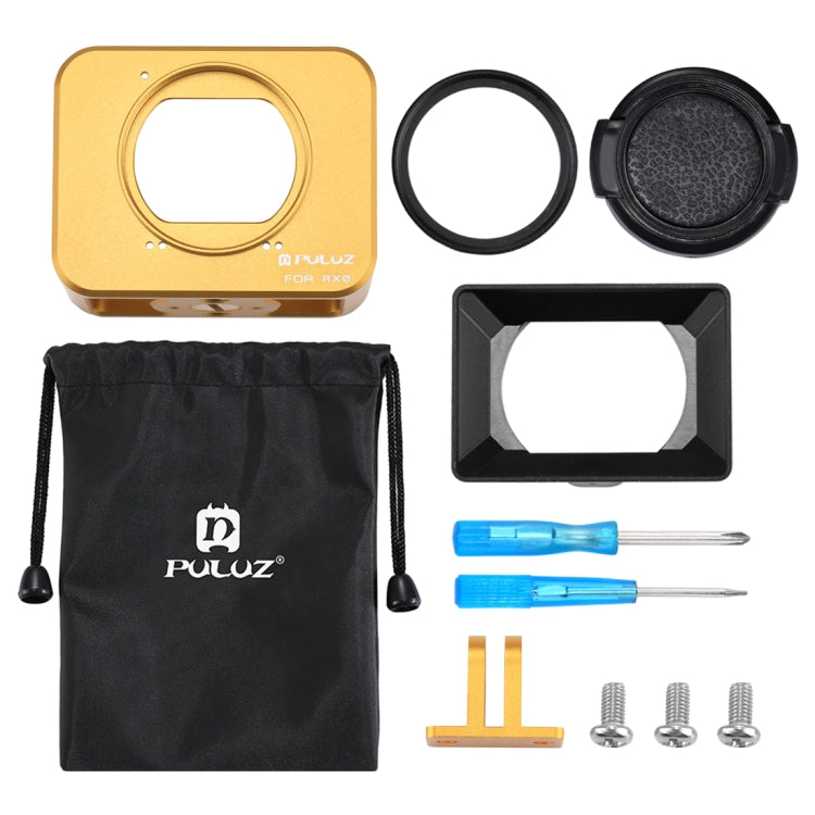 PULUZ for Sony RX0 Aluminum Alloy Protective Cage + 37mm UV Filter Lens + Lens Sunshade with Screws and Screwdrivers(Gold) - DJI & GoPro Accessories by PULUZ | Online Shopping UK | buy2fix