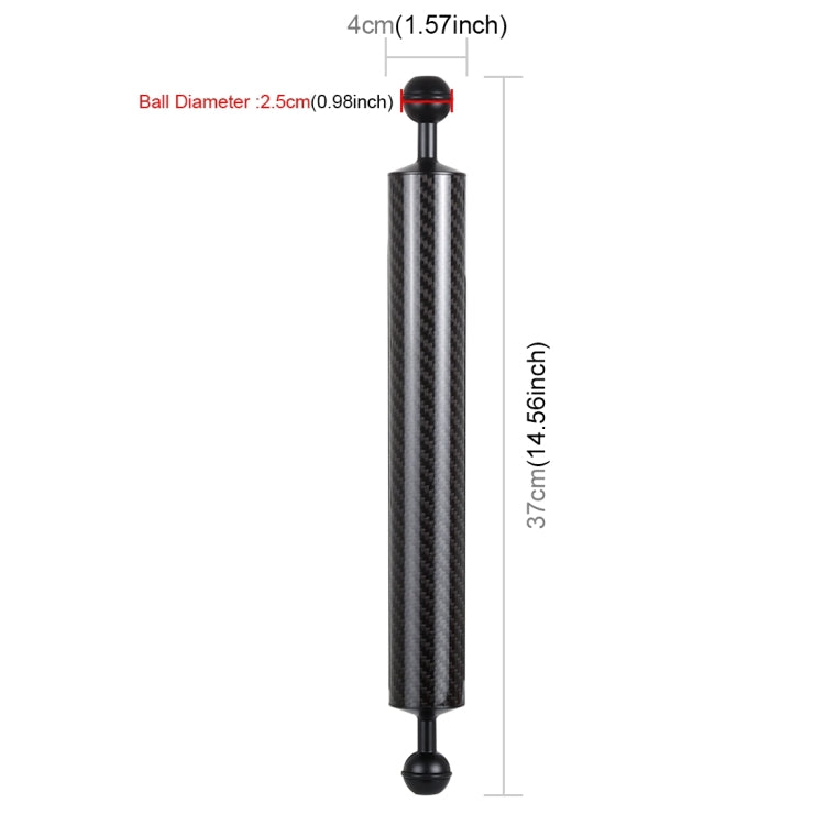 PULUZ 14.56 inch 37cm Length 40mm Diameter Dual Balls Carbon Fiber Floating Arm, Ball Diameter: 25mm, Buoyancy: 300g - Diving Accessories by PULUZ | Online Shopping UK | buy2fix