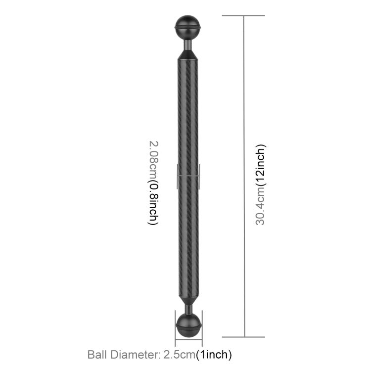 PULUZ  12 inch 30.4cm Length 20.8mm Diameter Dual Balls Carbon Fiber Floating Arm, Ball Diameter: 25mm(Black) - Diving Accessories by PULUZ | Online Shopping UK | buy2fix