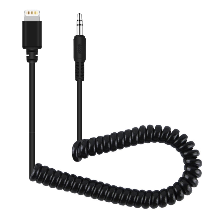 PULUZ 3.5mm TRRS Male to 8 Pin Male Live Microphone Audio Adapter Spring Coiled Cable for iPhone, Cable Stretching to 100cm(Black) - Microphone Audio Cable & Connector by PULUZ | Online Shopping UK | buy2fix