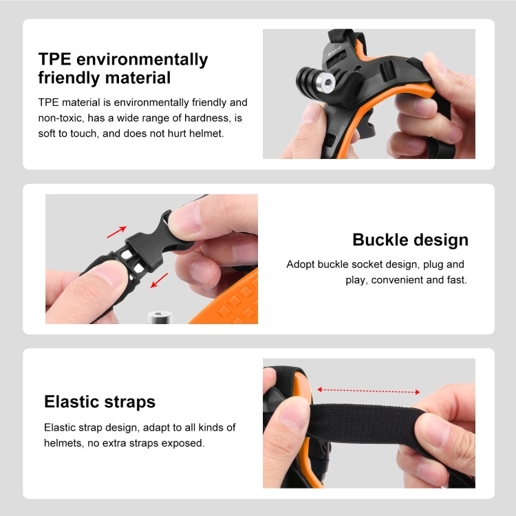 PULUZ Motorcycle Helmet Chin Strap Mount for GoPro, DJI Osmo Action and Other Action Cameras(Orange) - DJI & GoPro Accessories by PULUZ | Online Shopping UK | buy2fix