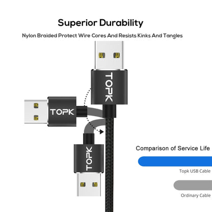 TOPK 2m 2.4A Max USB to Micro USB Nylon Braided Magnetic Charging Cable with LED Indicator(Black) - Mobile Accessories by TOPK | Online Shopping UK | buy2fix