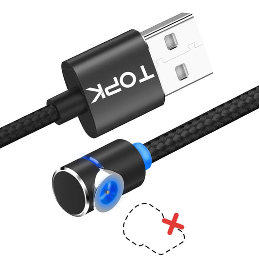 TOPK 2m 2.4A Max USB to 90 Degree Elbow Magnetic Charging Cable with LED Indicator, No Plug(Black) - Mobile Accessories by TOPK | Online Shopping UK | buy2fix