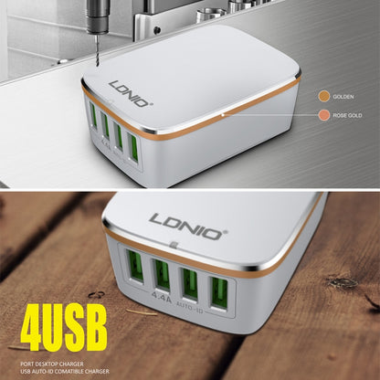 LDNIO A4404 4.4A 4 x USB Ports Smart Travel Charger, UK Plug - USB Charger by LDNIO | Online Shopping UK | buy2fix