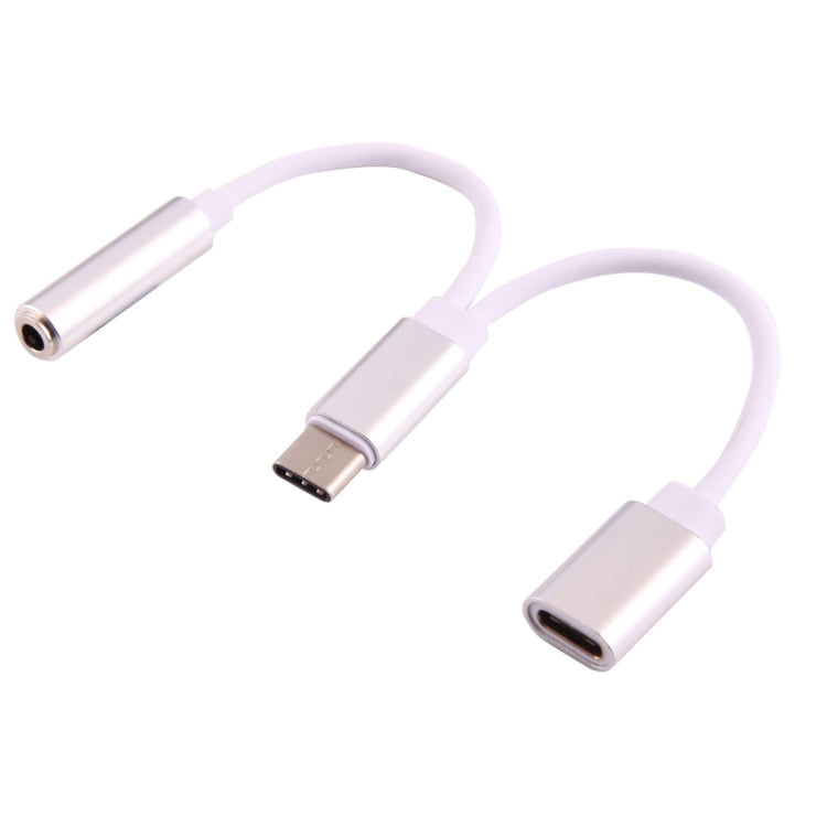 USB-C / Type-C Male to 3.5mm Female & Type-C Female Audio Adapter(Silver) - Type-C Adapter by buy2fix | Online Shopping UK | buy2fix