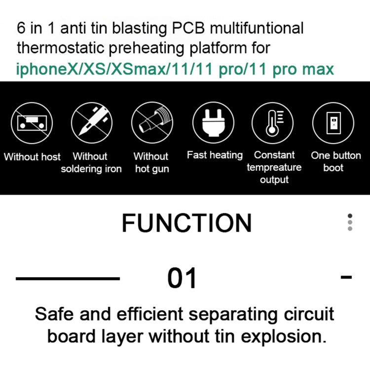 BAKU BA-676 110V-120V Multifuntional PCB IC Glue Remove Thermostatic Heating Platform for iPhone X / XS / XS Max / 11 / 11 Pro / 11 Pro Max, CN Plug - Repair Platform by BAKU | Online Shopping UK | buy2fix