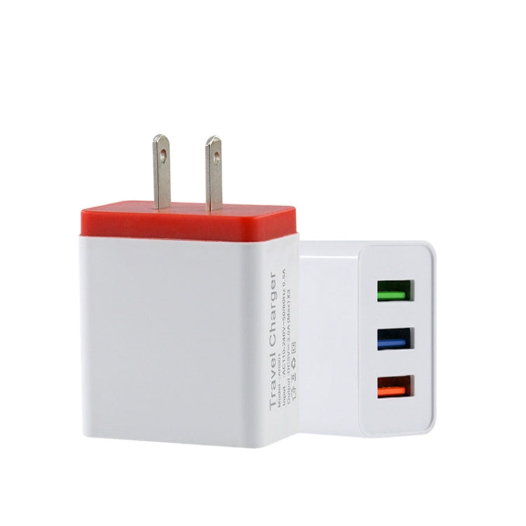 2A 3USB Mobile Phone Travel Charger US PLug(red) - Mobile Accessories by buy2fix | Online Shopping UK | buy2fix