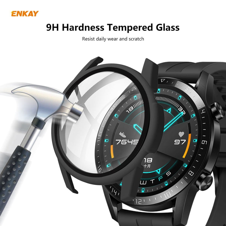 For Huawei Watch GT 2 46mm ENKAY Hat-Prince ENK-AC8202 Full Coverage PC Frosted Case + 9H Tempered Glass Protector(Black) - Watch Cases by ENKAY | Online Shopping UK | buy2fix