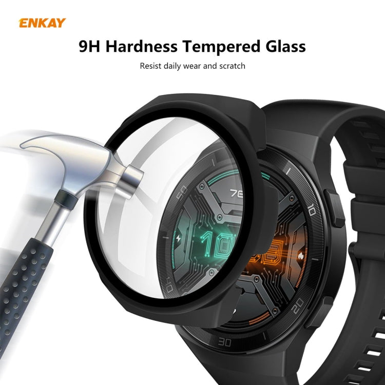 For Huawei Watch GT 2e 46mm ENKAY Hat-Prince ENK-AC8203 Full Coverage PC Frosted Case + 9H Tempered Glass Film(Black) - Watch Cases by ENKAY | Online Shopping UK | buy2fix