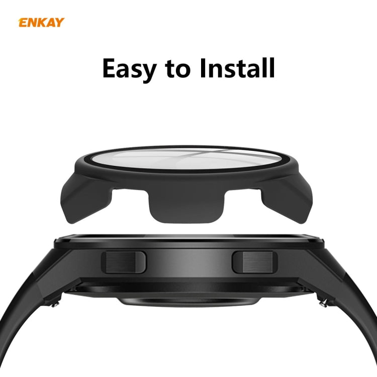 For Huawei Watch GT 2e 46mm ENKAY Hat-Prince ENK-AC8203 Full Coverage PC Frosted Case + 9H Tempered Glass Film(Black) - Watch Cases by ENKAY | Online Shopping UK | buy2fix