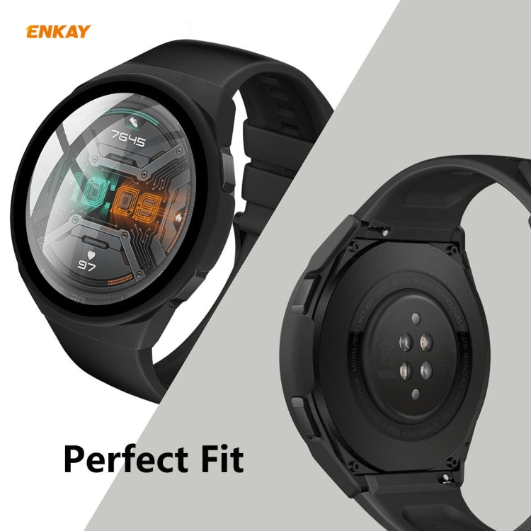 For Huawei Watch GT 2e 46mm ENKAY Hat-Prince ENK-AC8203 Full Coverage PC Frosted Case + 9H Tempered Glass Film(Black) - Watch Cases by ENKAY | Online Shopping UK | buy2fix