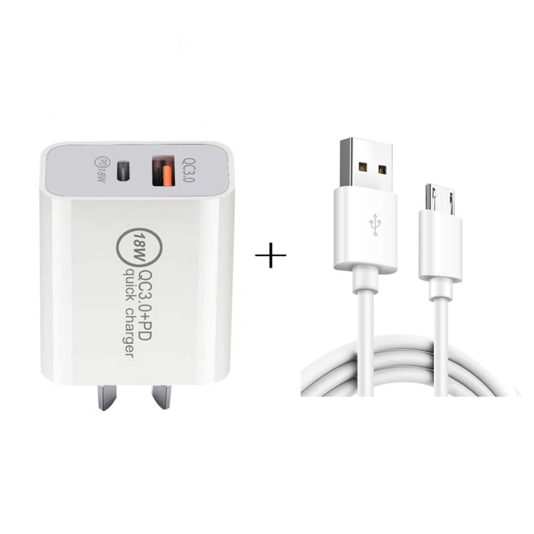 SDC-18W 18W PD + QC 3.0 USB Dual Fast Charging Universal Travel Charger with USB to Micro USB Fast Charging Data Cable, AU Plug - Mobile Accessories by buy2fix | Online Shopping UK | buy2fix