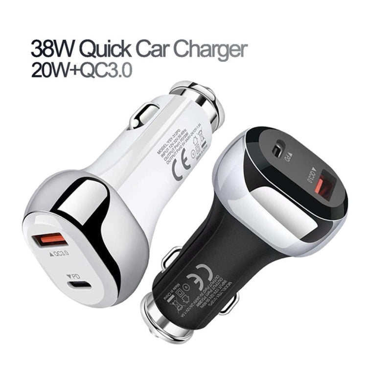 YSY-312PD QC3.0 18W USB + PD 20W USB-C / Type-C Car Charger with USB to 8 Pin Data Cable(White) - In Car by buy2fix | Online Shopping UK | buy2fix