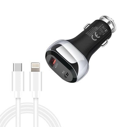 YSY-312PD QC3.0 18W USB + PD 20W USB-C / Type-C Car Charger with Type-C to 8 Pin Data Cable(Black) - In Car by buy2fix | Online Shopping UK | buy2fix