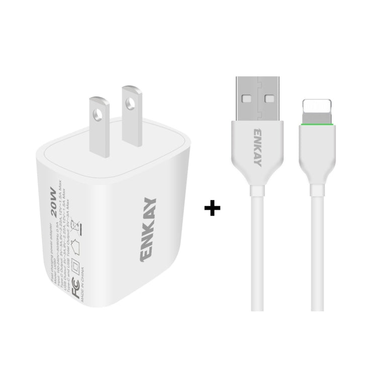 ENKAY Hat-Prince 20W PD Type-C + QC 3.0 USB Fast Charging Travel Charger Power Adapter with Fast Charge Data Cable, US Plug(With 8 Pin Cable) - Apple Accessories by ENKAY | Online Shopping UK | buy2fix