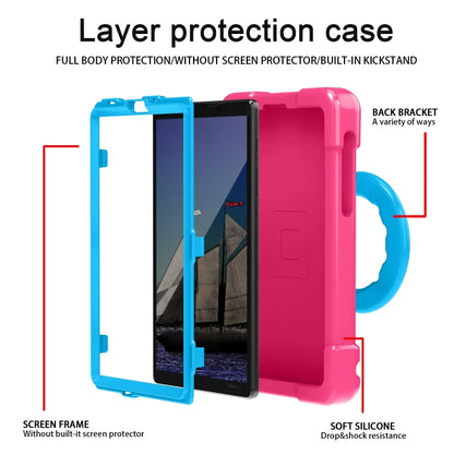 For Galaxy Tab A7 Lite T220/T225 PC + Silicone Shockproof Combination Case with 360 Degree Rotating Holder & Handle(Rose Red+Blue) - Tab A7 Lite T220 / T225 by buy2fix | Online Shopping UK | buy2fix