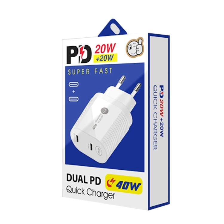 40W Dual Port PD / Type-C Fast Charger with Type-C to 8 Pin Data Cable, EU Plug(Black) - USB Charger by buy2fix | Online Shopping UK | buy2fix