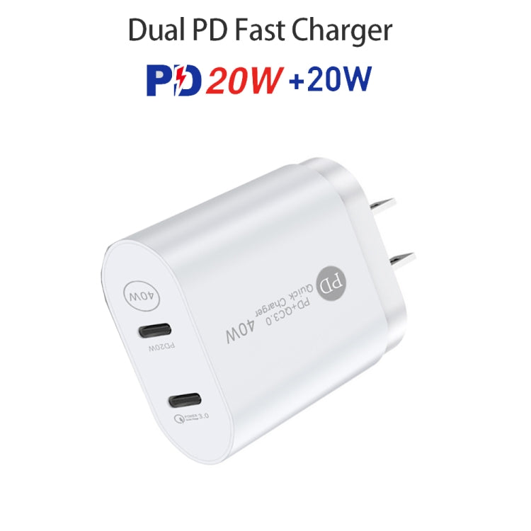 002 40W Dual Port PD USB-C / Type-C Fast Charger for iPhone / iPad Series, US Plug(White) - USB Charger by buy2fix | Online Shopping UK | buy2fix