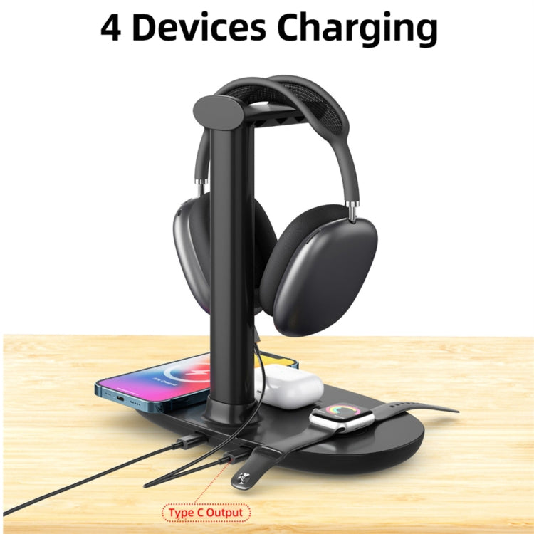 B-15A 4 in 1 Headset Holder Wireless Charger for Smart Phone & iWatch & Airpods - Apple Accessories by buy2fix | Online Shopping UK | buy2fix