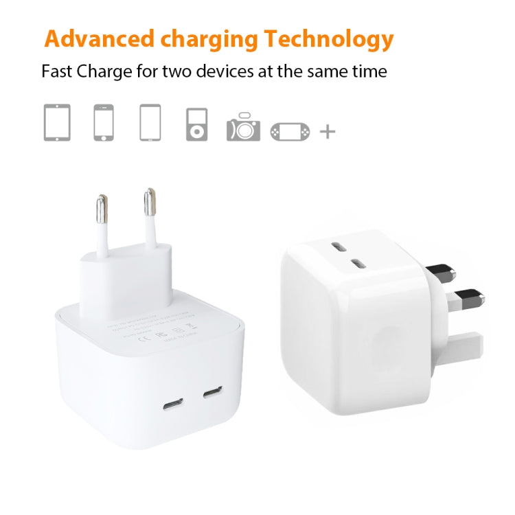 SDC-40W Dual PD USB-C / Type-C Ports Charger with 1m Type-C to 8 Pin Data Cable, UK Plug - USB Charger by buy2fix | Online Shopping UK | buy2fix