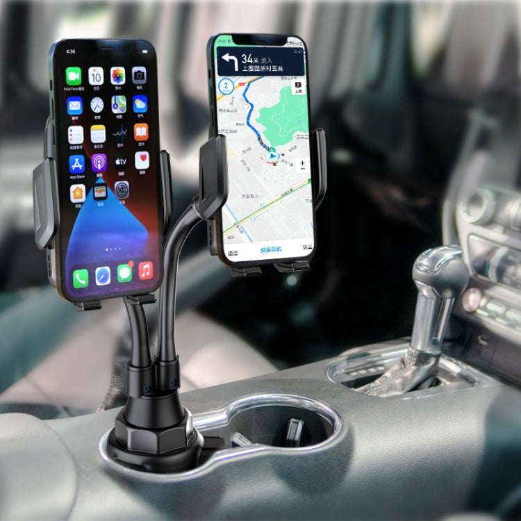 A080+X908 Car Cup Double Mobile Phone Holder Mount Adjustable Cradle Bracket - In Car by buy2fix | Online Shopping UK | buy2fix