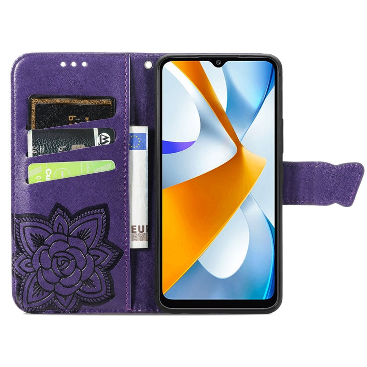 For Xiaomi Poco C40 Butterfly Love Flower Embossed Flip Leather Phone Case(Dark Purple) - Xiaomi Cases by buy2fix | Online Shopping UK | buy2fix