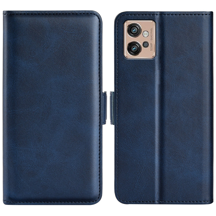 For Motorola Moto G32 Dual-side Magnetic Buckle Leather Phone Case(Dark Blue) - Motorola Cases by buy2fix | Online Shopping UK | buy2fix