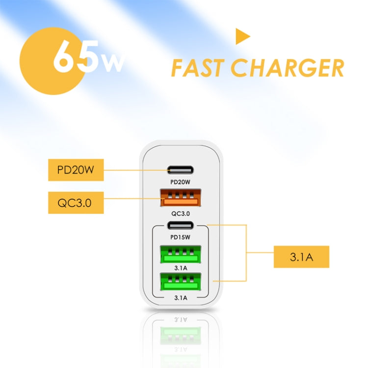 65W Dual PD Type-C + 3 x USB Multi Port Charger for Phone and Tablet PC, UK Plug(Black) - Apple Accessories by buy2fix | Online Shopping UK | buy2fix