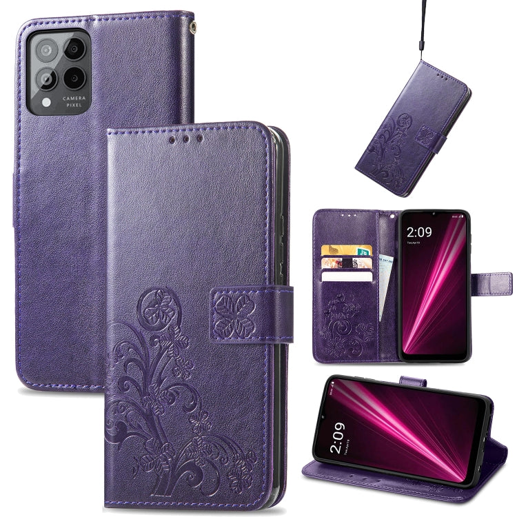 For T-Mobile Revvl 6 Pro 5G Four-leaf Clasp Embossed Buckle Leather Phone Case(Purple) - More Brand by buy2fix | Online Shopping UK | buy2fix