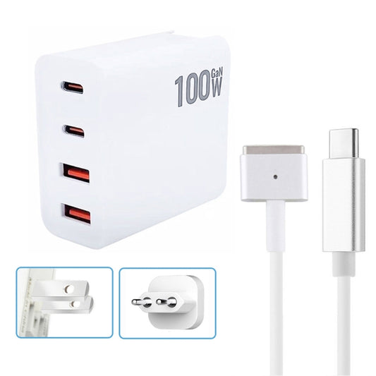 GaN 100W Dual USB-C/Type-C + Dual USB Multi Port Charger with  1.8m Type-C to MagSafe 2 / T Header Data Cable, Plug Size:US / EU Plug - Cable & Adapter by buy2fix | Online Shopping UK | buy2fix