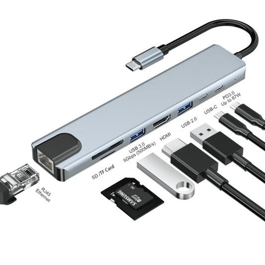 JUNSUNMAY 8 in 1 Type-C to 4K HDMI / Ethernet Docking Station Adapter PD Quick Charge Hub SD/TF Card Reader - Computer & Networking by JUNSUNMAY | Online Shopping UK | buy2fix