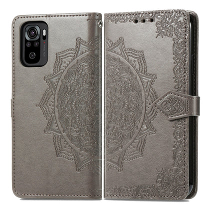 For Xiaomi Redmi Note 10S Mandala Flower Embossed Leather Phone Case(Gray) - Xiaomi Cases by buy2fix | Online Shopping UK | buy2fix