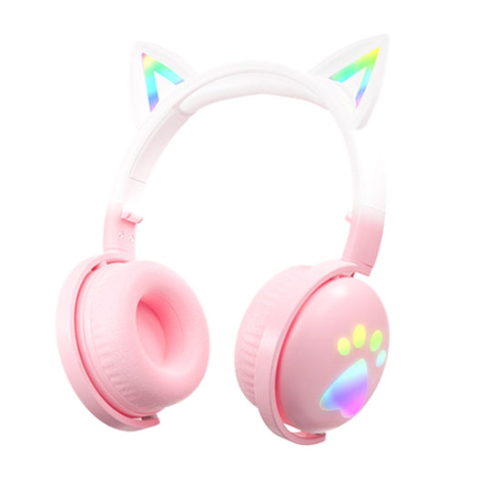 KE28 RGB Cute Cat Ears Bluetooth Wireless Music Headset with Detachable Mic(Pink) - Apple Accessories by buy2fix | Online Shopping UK | buy2fix