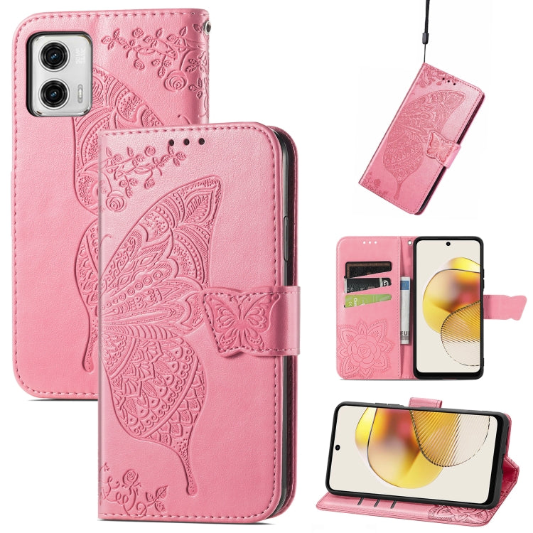 For Motorola Moto G73 Butterfly Love Flower Embossed Flip Leather Phone Case(Pink) - Motorola Cases by buy2fix | Online Shopping UK | buy2fix