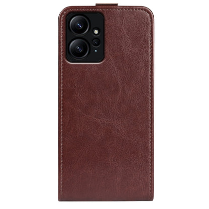 For Xiaomi Redmi Note 12 4G Global R64 Texture Vertical Flip Leather Phone Case(Brown) - Note 12 Cases by buy2fix | Online Shopping UK | buy2fix