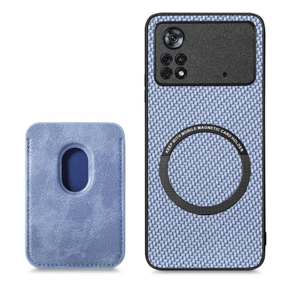 For Xiaomi Poco X4 Pro 5G Carbon Fiber Leather Card Magsafe Magnetic Phone Case(Blue) - Poco X4 Pro 5G Cases by buy2fix | Online Shopping UK | buy2fix
