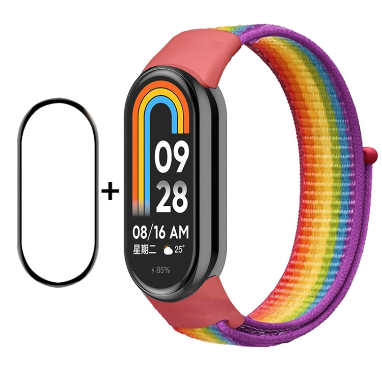 For Xiaomi Mi Band 8 ENKAY Hat-Prince 2 in 1 Set Full Coverage Screen Protector + Nylon Loop Watch Band(Rainbow+Purple) - Watch Bands by ENKAY | Online Shopping UK | buy2fix