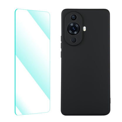 For Huawei Nova 11 ENKAY Liquid Silicone Phone Case with Tempered Glass Film(Black) - Huawei Cases by ENKAY | Online Shopping UK | buy2fix