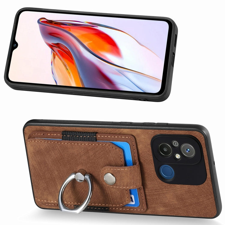 For Redmi 12C Retro Skin-feel Ring Card Wallet Phone Case(Brown) - Xiaomi Cases by buy2fix | Online Shopping UK | buy2fix