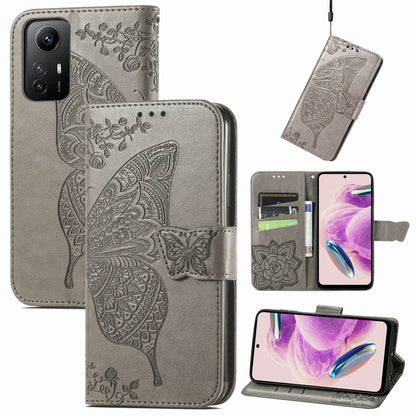 For Xiaomi Redmi Note 12S Butterfly Love Flower Embossed Leather Phone Case(Gray) - Xiaomi Cases by buy2fix | Online Shopping UK | buy2fix