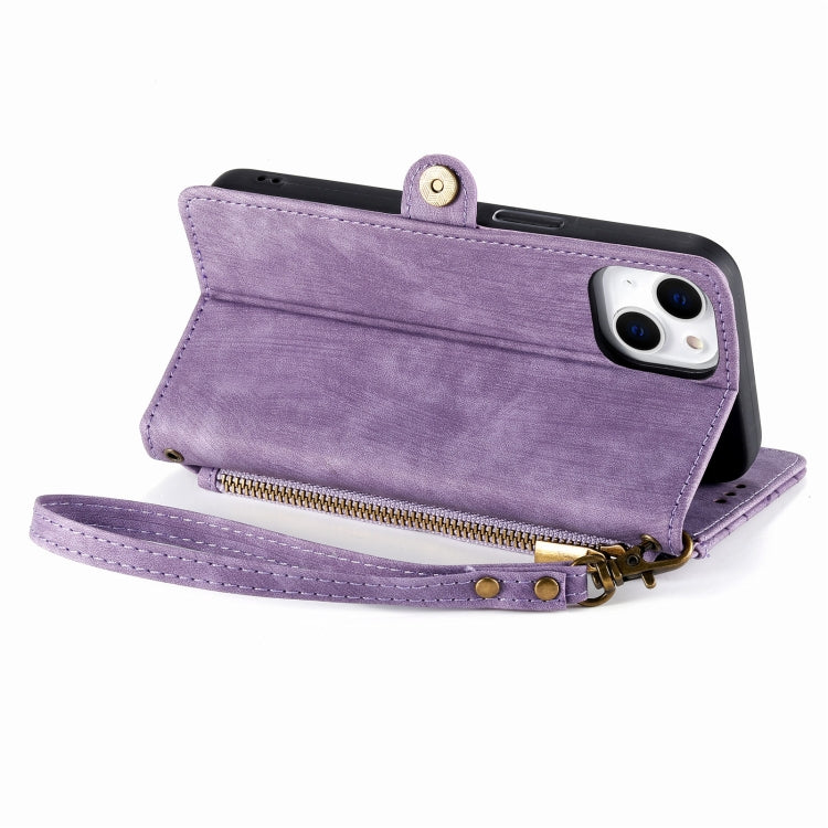 For iPhone 13 Pro Geometric Zipper Wallet Side Buckle Leather Phone Case(Purple) - iPhone 13 Pro Cases by buy2fix | Online Shopping UK | buy2fix